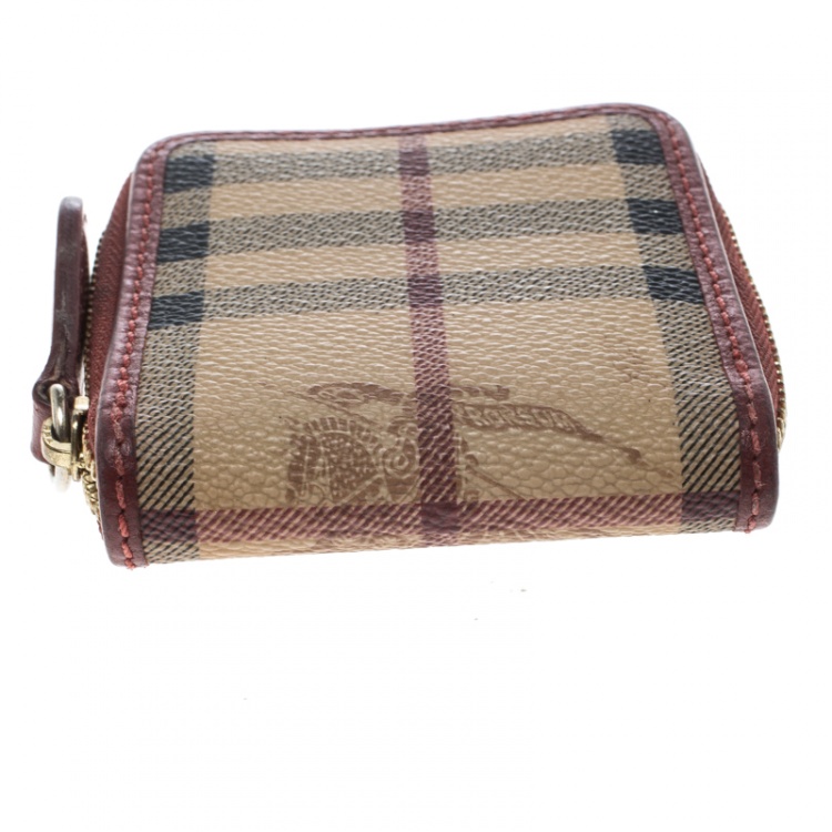 Pre Owned Burberry Red/Beige Haymarket Check Coated Canvas Coin Purse