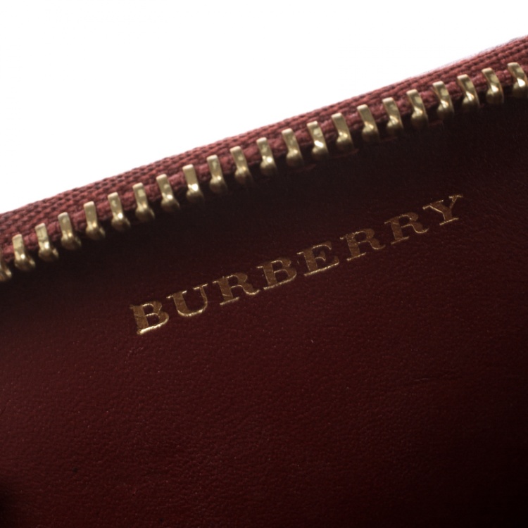 Pre Owned Burberry Red/Beige Haymarket Check Coated Canvas Coin Purse