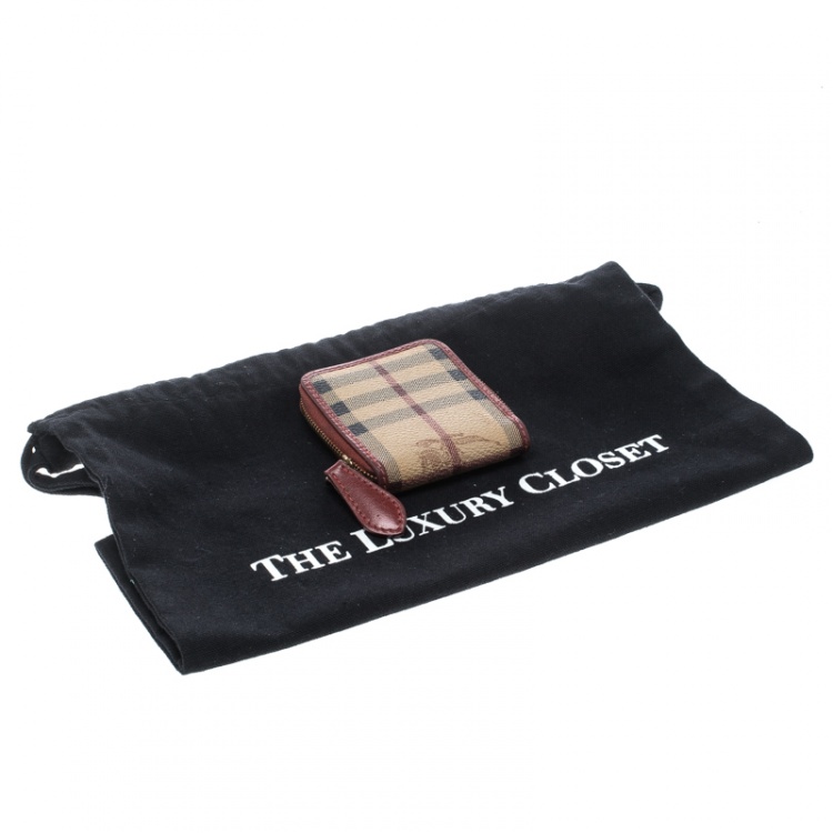 Pre Owned Burberry Red/Beige Haymarket Check Coated Canvas Coin Purse