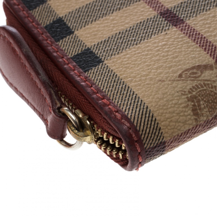 Pre Owned Burberry Red/Beige Haymarket Check Coated Canvas Coin Purse