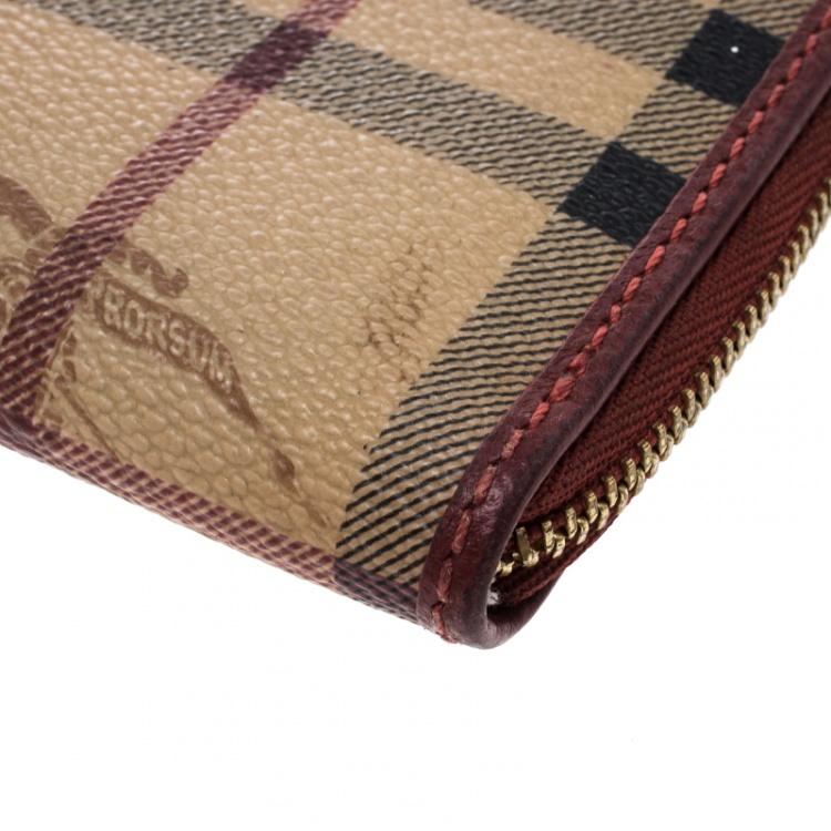 Pre Owned Burberry Red/Beige Haymarket Check Coated Canvas Coin Purse