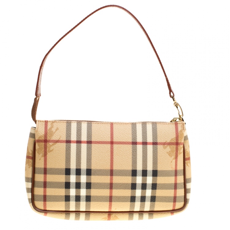 Pre Owned Burberry Brown Haymarket Check PVC Pochette