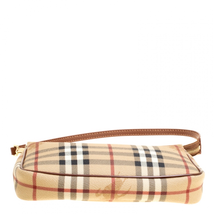 Pre Owned Burberry Brown Haymarket Check PVC Pochette
