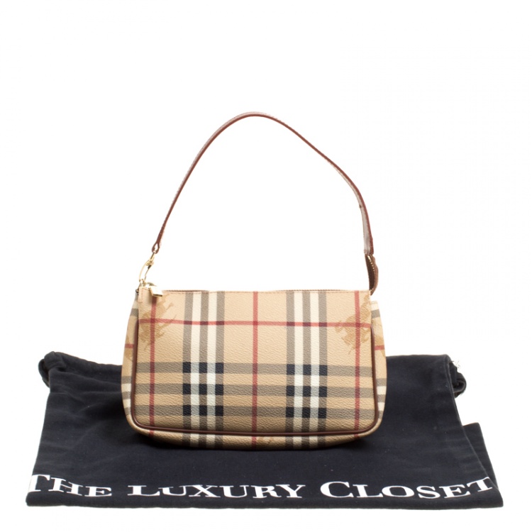 Pre Owned Burberry Brown Haymarket Check PVC Pochette