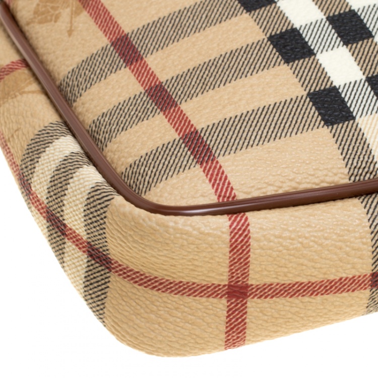 Pre Owned Burberry Brown Haymarket Check PVC Pochette