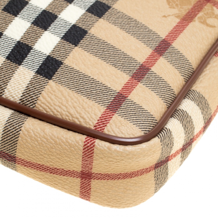 Pre Owned Burberry Brown Haymarket Check PVC Pochette