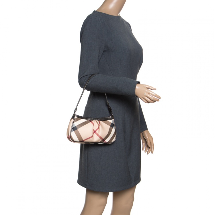 Pre Owned Burberry Beige Super Nova Check PVC Small Aston Clutch
