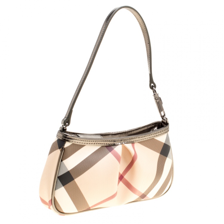 Pre Owned Burberry Beige Super Nova Check PVC Small Aston Clutch