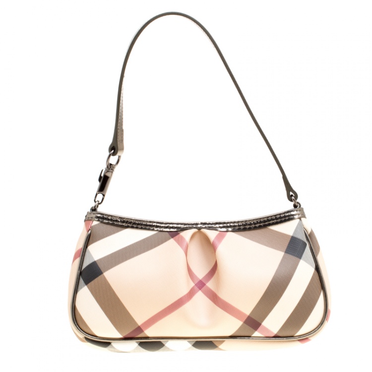 Pre Owned Burberry Beige Super Nova Check PVC Small Aston Clutch