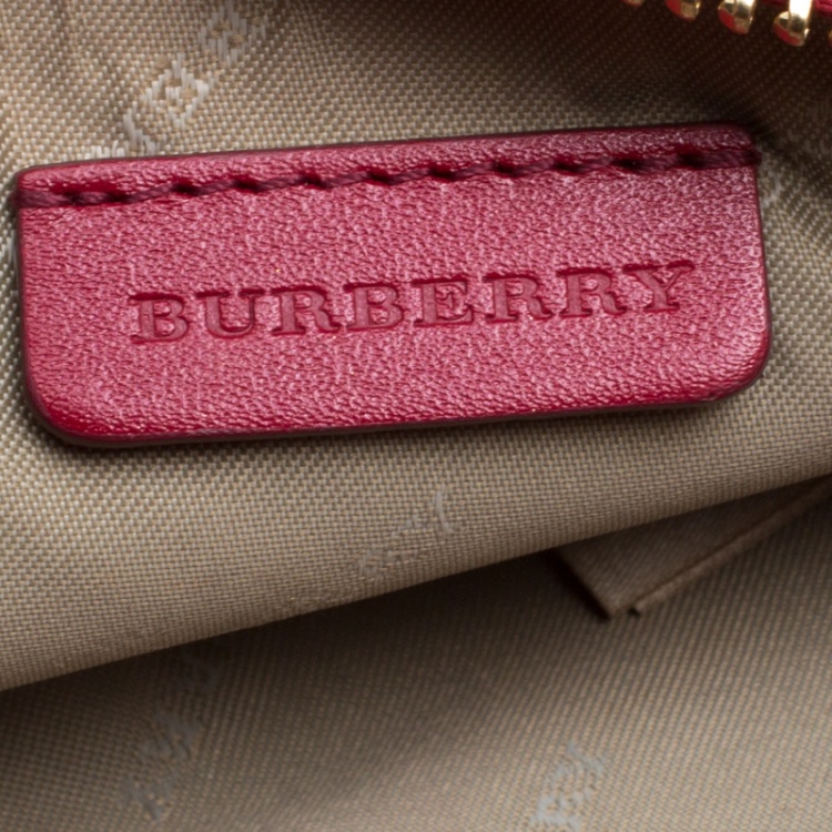 Pre Owned Burberry Red/Beige Haymarket Check Coated Canvas Clara Pochette