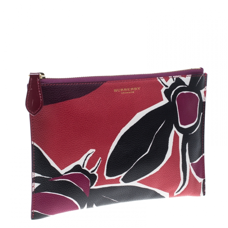 Pre Owned Burberry Multicolor Insect Printed Leather Clutch