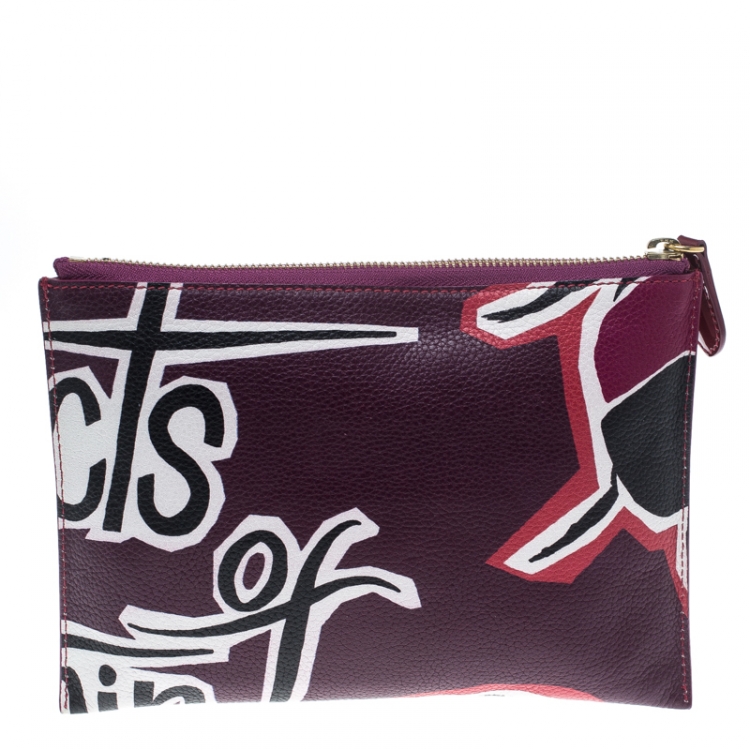 Pre Owned Burberry Multicolor Insect Printed Leather Clutch