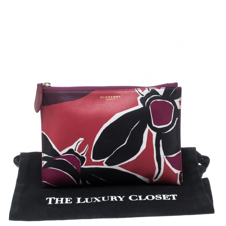 Pre Owned Burberry Multicolor Insect Printed Leather Clutch