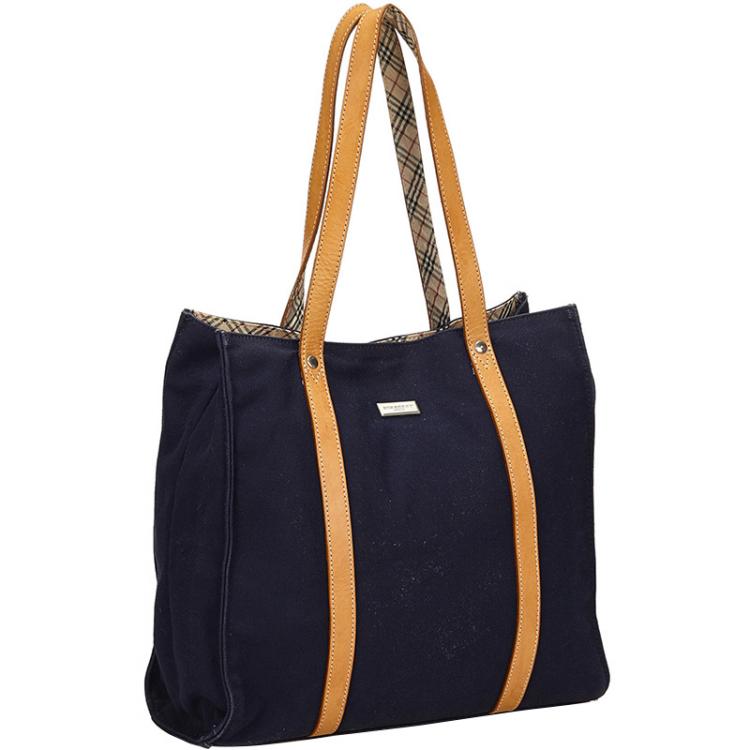 Pre Owned Burberry Two Tone Canvas and Leather Tote