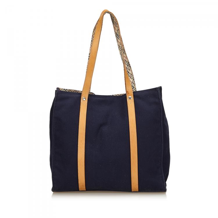 Pre Owned Burberry Two Tone Canvas and Leather Tote