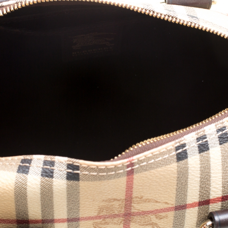 Pre Owned Burberry Beige Haymarket Check Coated Canvas Boston Bag