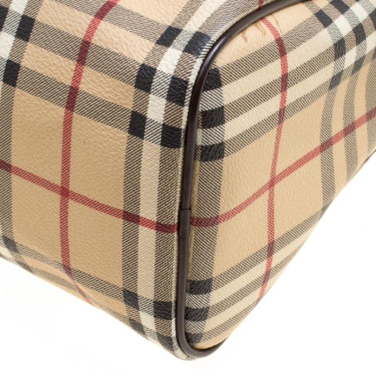 Pre Owned Burberry Beige Haymarket Check Coated Canvas Boston Bag