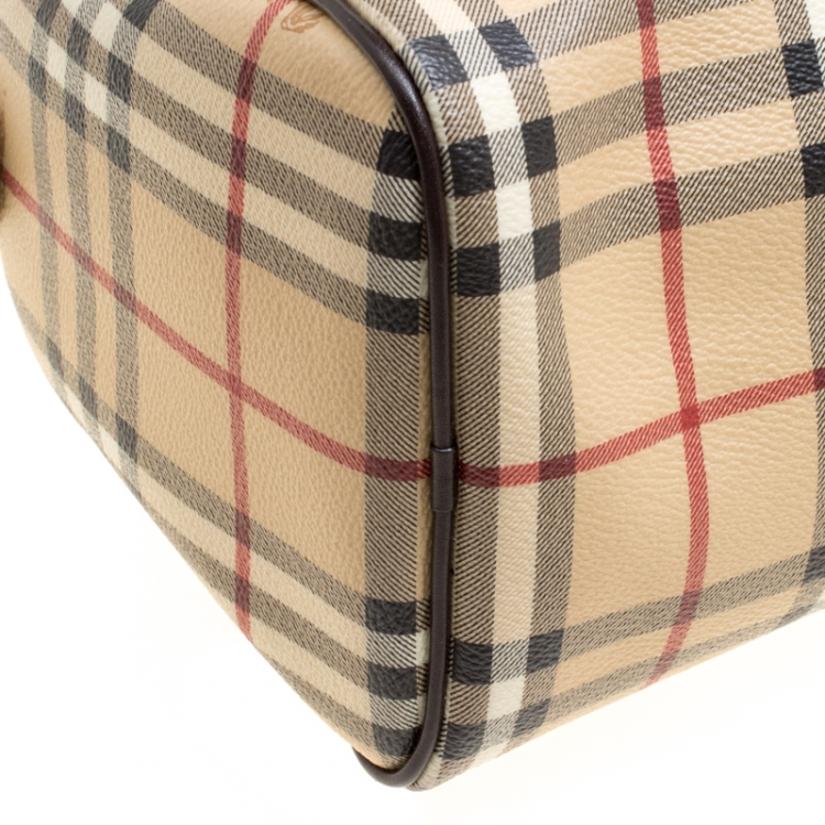 Pre Owned Burberry Beige Haymarket Check Coated Canvas Boston Bag