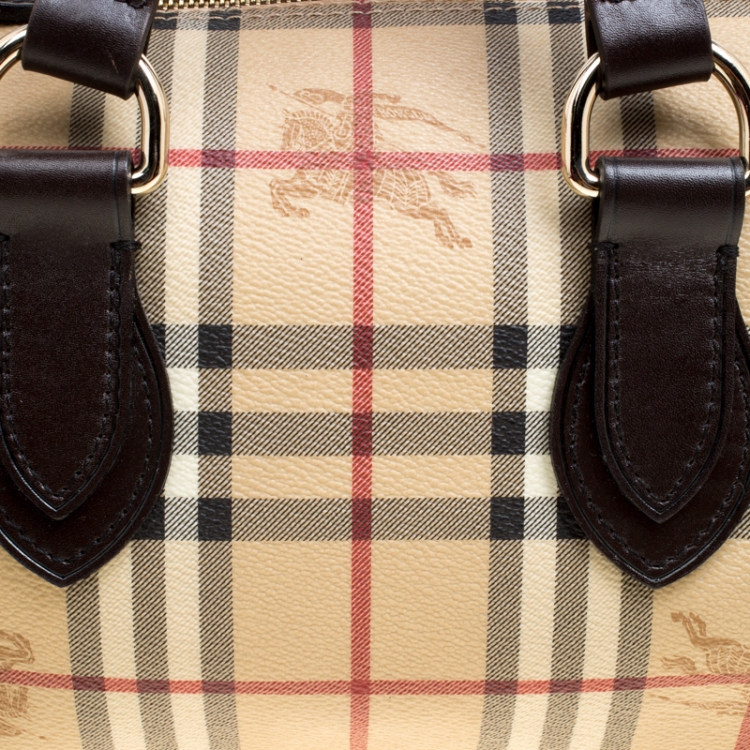 Pre Owned Burberry Beige Haymarket Check Coated Canvas Boston Bag