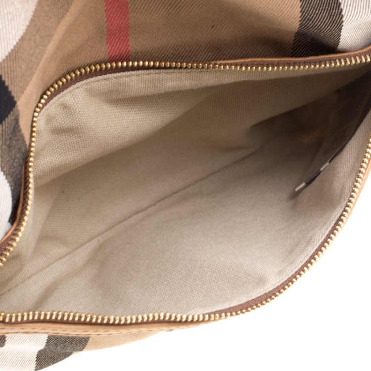 Pre Owned Burberry Brown House Check Fabric and Leather Foldable Wristlet Clutch