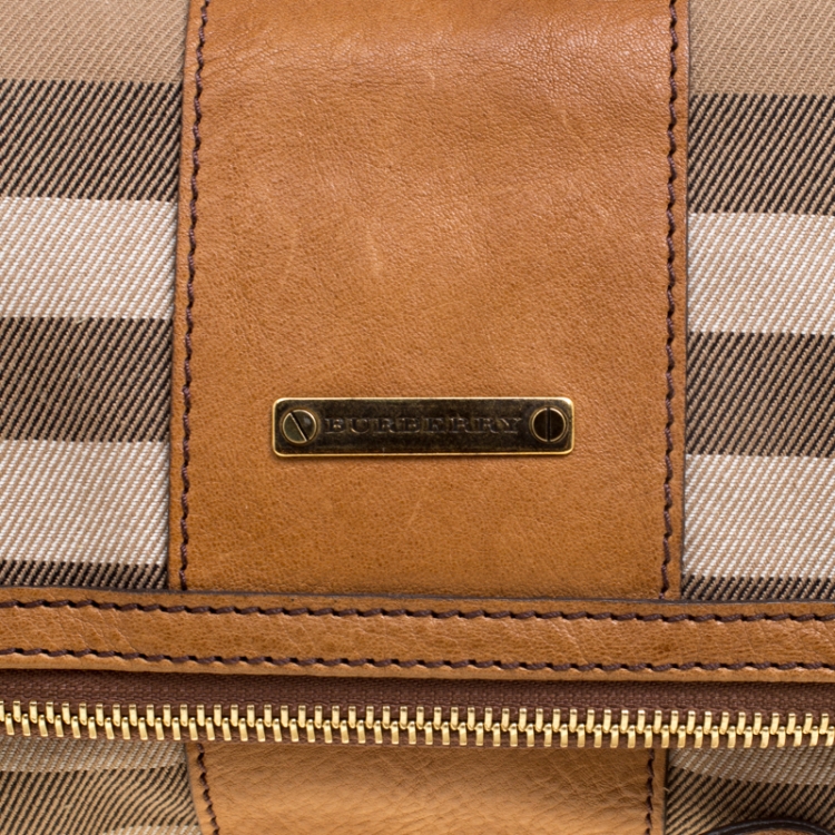 Pre Owned Burberry Brown House Check Fabric and Leather Foldable Wristlet Clutch