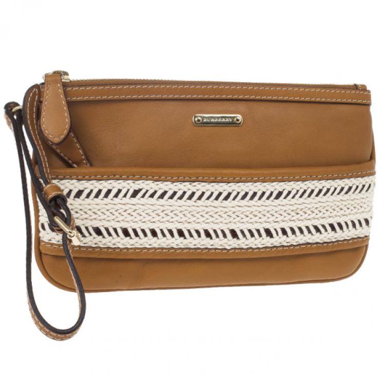 Pre Owned Burberry Calf Leather Rope Webbing Fuller Wristlet
