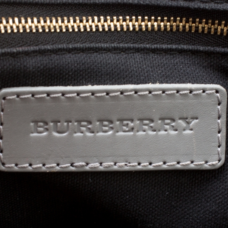 Pre Owned Burberry Grey House Check Fabric and Leather Orchard Bowler Bag