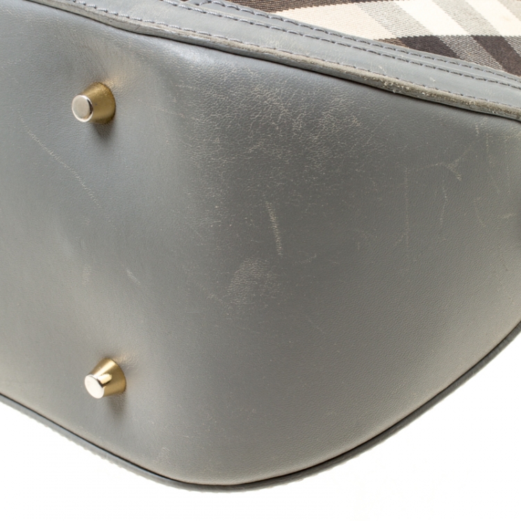 Pre Owned Burberry Grey House Check Fabric and Leather Orchard Bowler Bag