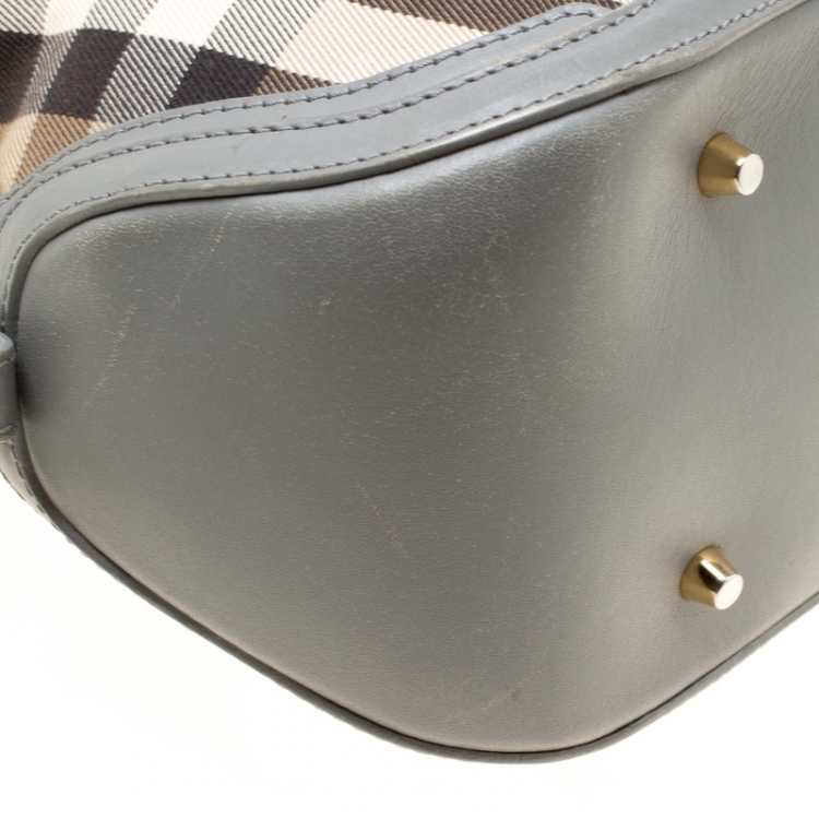 Pre Owned Burberry Grey House Check Fabric and Leather Orchard Bowler Bag