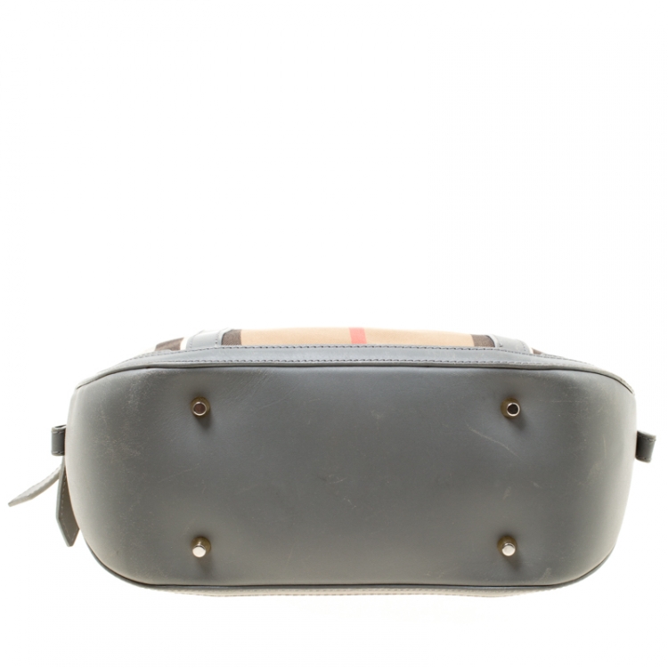 Pre Owned Burberry Grey House Check Fabric and Leather Orchard Bowler Bag