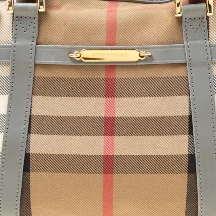 Pre Owned Burberry Grey House Check Fabric and Leather Orchard Bowler Bag