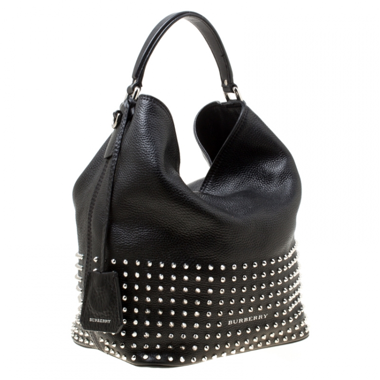 Pre Owned Burberry Black Leather Studded Susanna Bucket Bag
