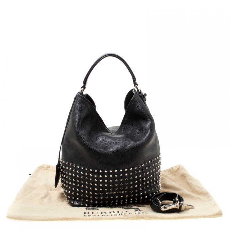 Pre Owned Burberry Black Leather Studded Susanna Bucket Bag