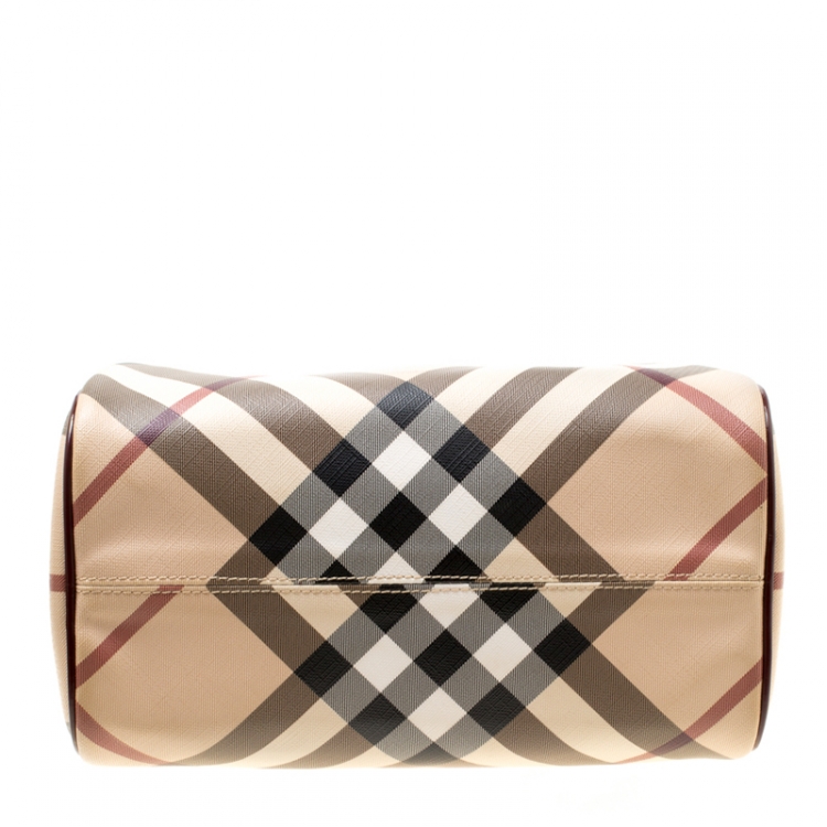 Pre Owned Burberry Burgundy Nova Check PVC Chester Boston Bag