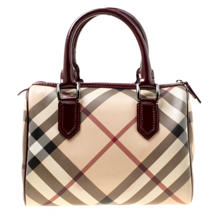 Pre Owned Burberry Burgundy Nova Check PVC Chester Boston Bag