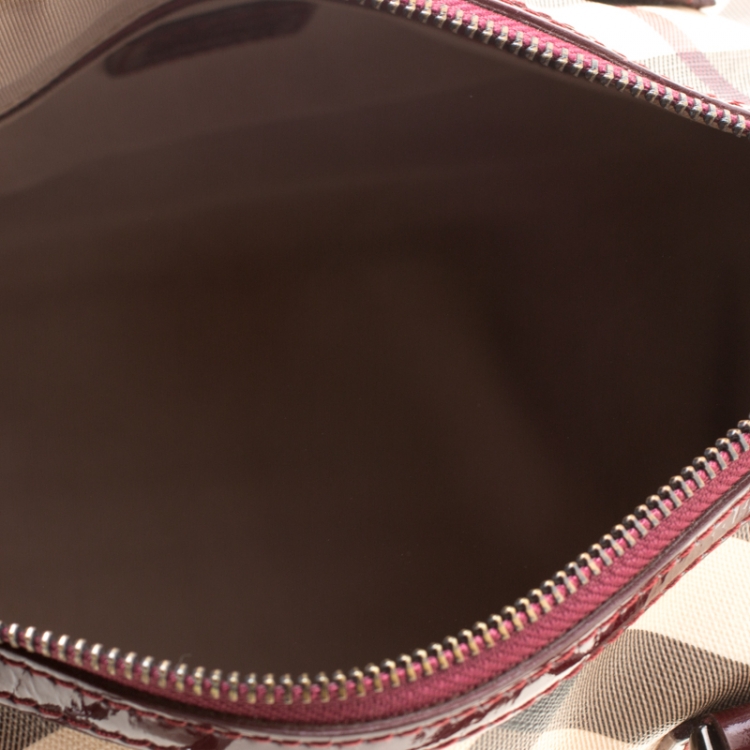 Pre Owned Burberry Burgundy Nova Check PVC Chester Boston Bag