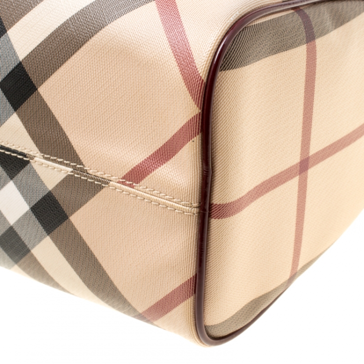 Pre Owned Burberry Burgundy Nova Check PVC Chester Boston Bag