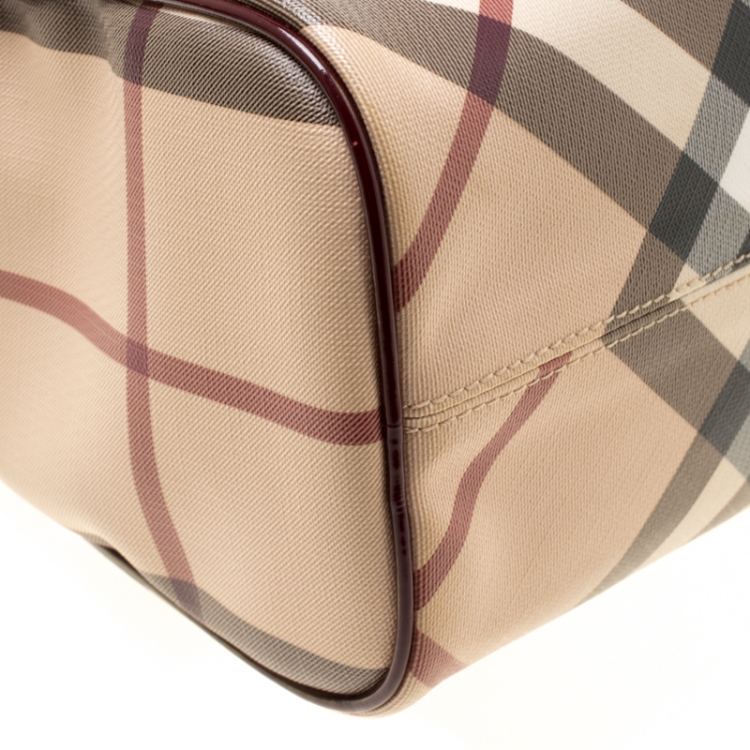 Pre Owned Burberry Burgundy Nova Check PVC Chester Boston Bag