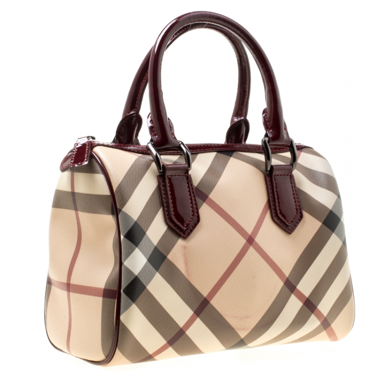 Pre Owned Burberry Burgundy Nova Check PVC Chester Boston Bag