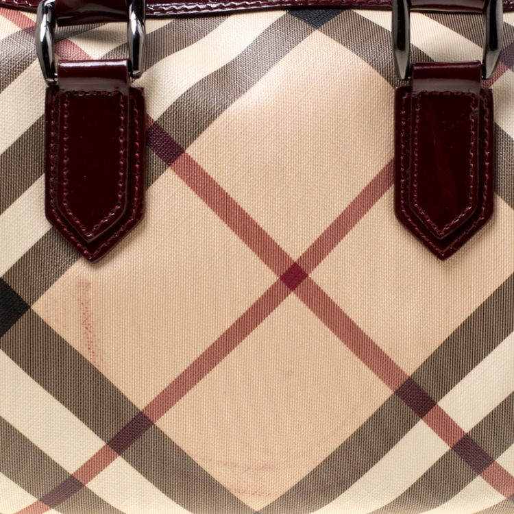 Pre Owned Burberry Burgundy Nova Check PVC Chester Boston Bag