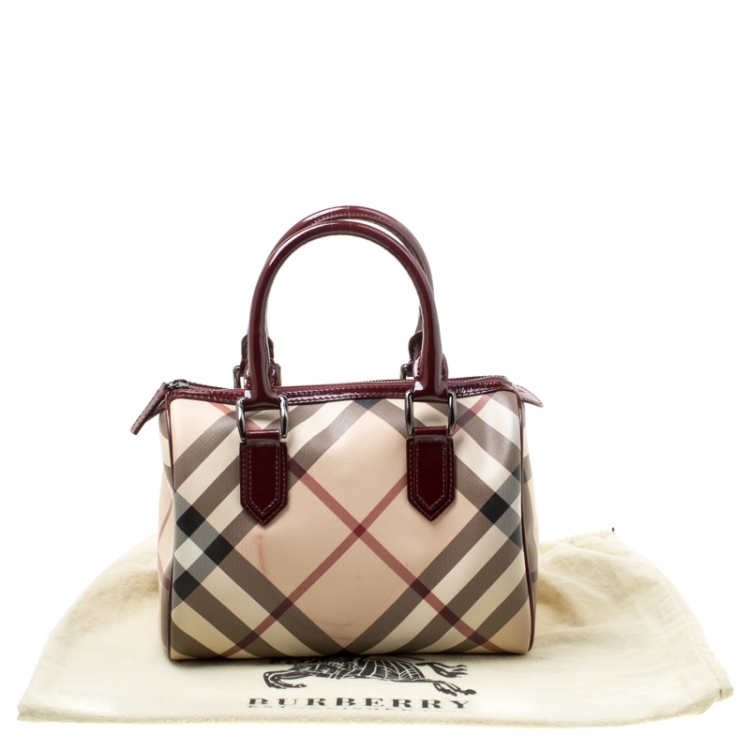 Pre Owned Burberry Burgundy Nova Check PVC Chester Boston Bag