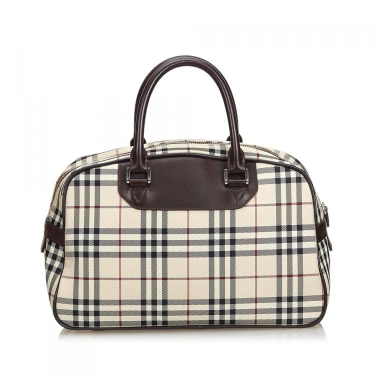 Pre Owned Burberry Brown Plaid Nylon Everyday Bag