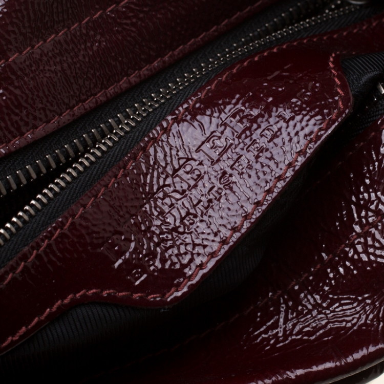 Pre Owned Burberry Burgundy Cartridge Patent Leather Lowry Top Handle Bag