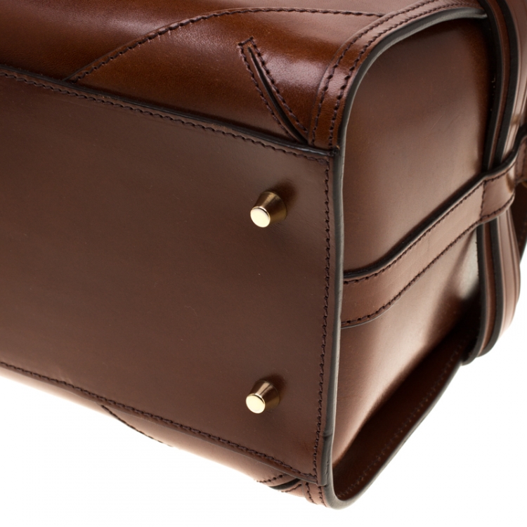 Pre Owned Burberry Brown Bridle Leather Belted Bowler Bag
