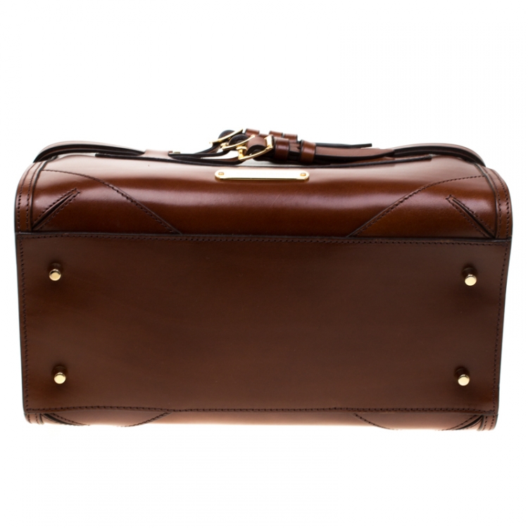 Pre Owned Burberry Brown Bridle Leather Belted Bowler Bag