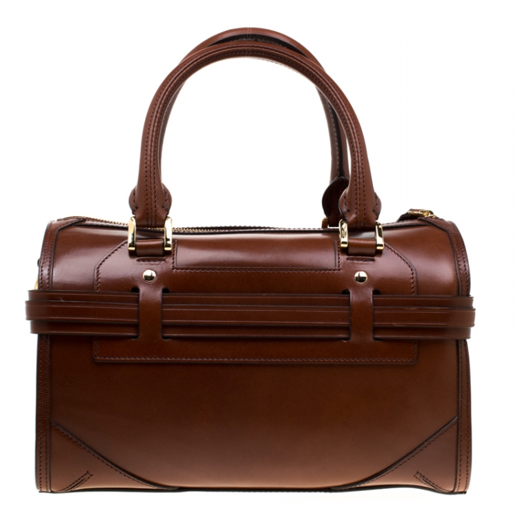 Pre Owned Burberry Brown Bridle Leather Belted Bowler Bag