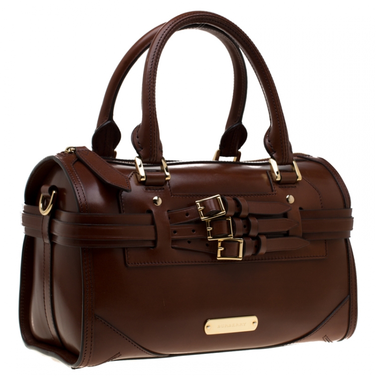 Pre Owned Burberry Brown Bridle Leather Belted Bowler Bag