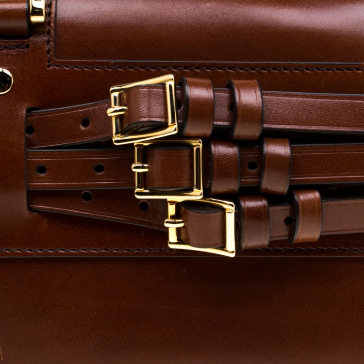 Pre Owned Burberry Brown Bridle Leather Belted Bowler Bag