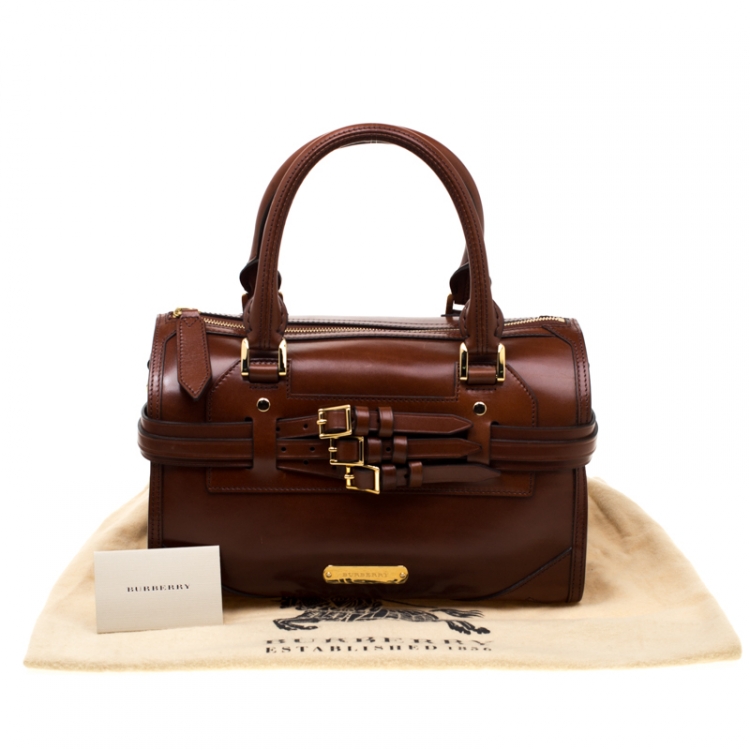 Pre Owned Burberry Brown Bridle Leather Belted Bowler Bag