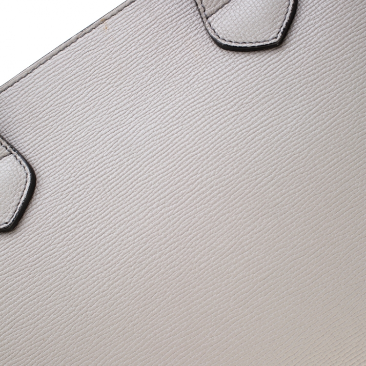 Pre Owned Burberry Grey Leather  House Check Canvas Medium Banner Top Handle Bag